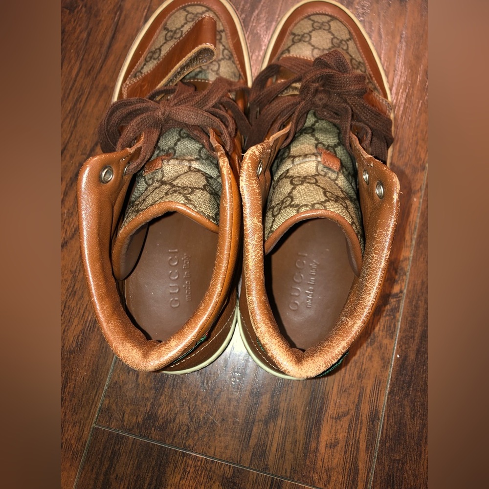 Gucci Leather Monogram Hightop Sneakers Brown SZ9.5 - Picture 8 of 12